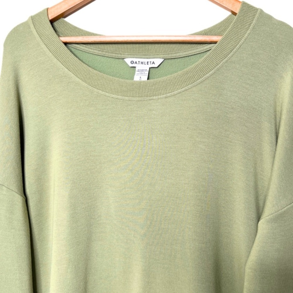Athleta Coaster Luxe Sweatshirt Sage Green Relaxed Thumbhole Pullover Size L - Picture 3 of 8